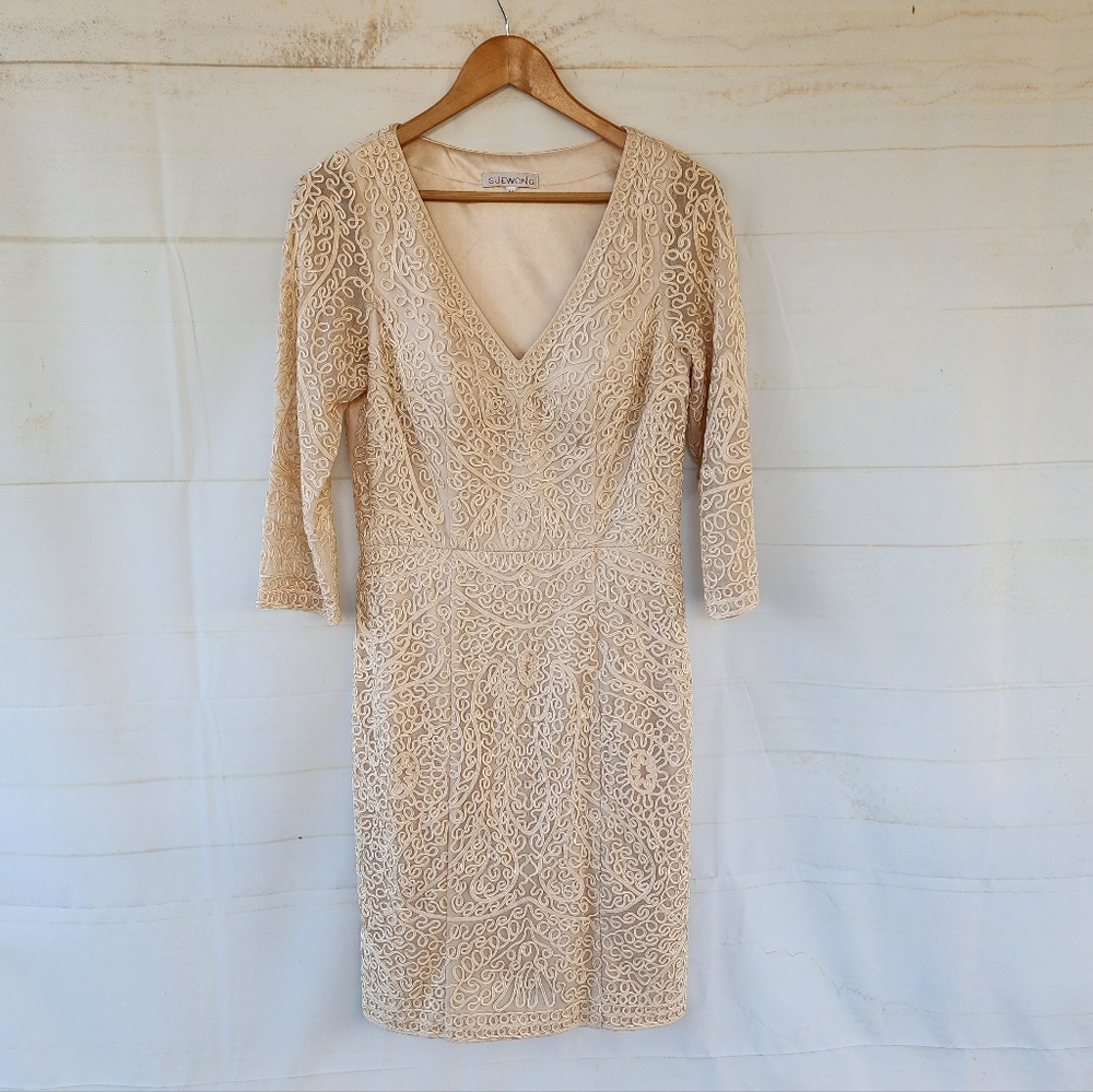 Sue Wong Elegant Cream Lace Dress